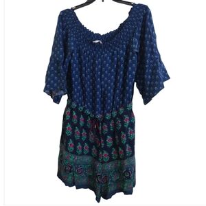 ETT:TWA Anthropologie Bohemian Blue Floral Romper mixed pattern size medium
